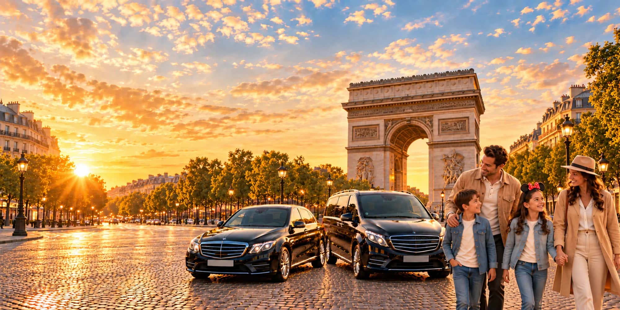 Mercedes chauffeur cars ready for a long-distance transfer from Paris